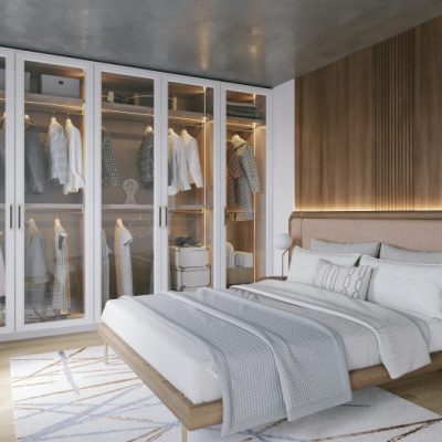 White glass wardrobe with large storage space for your master bedroom - Beautiful Homes
